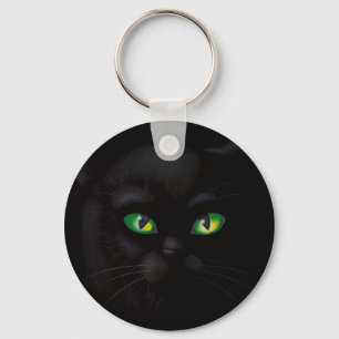 Black Cat Emerald Green Eyes Familiar Keychain