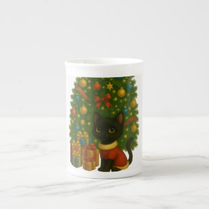 “Black Cat Emi and the Christmas Tree” Bone China Mug
