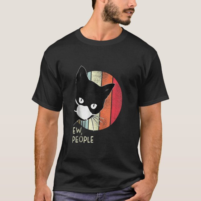 Black Cat Ew People Graphic Dark Colour T-Shirt (Front)