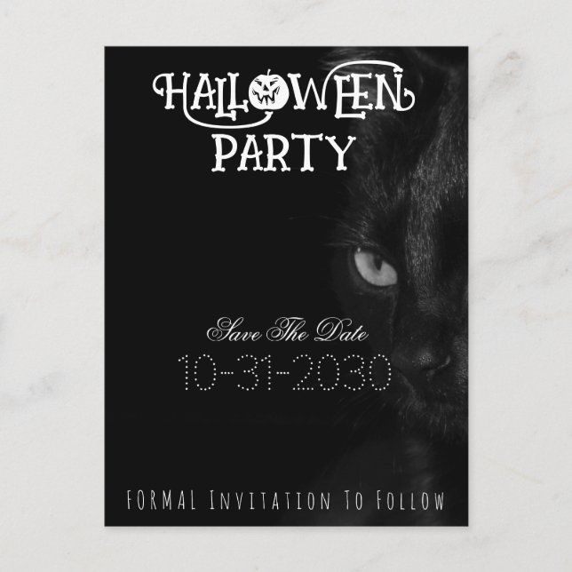 Black Cat Eyes Halloween Party Save The Date Announcement Postcard (Front)