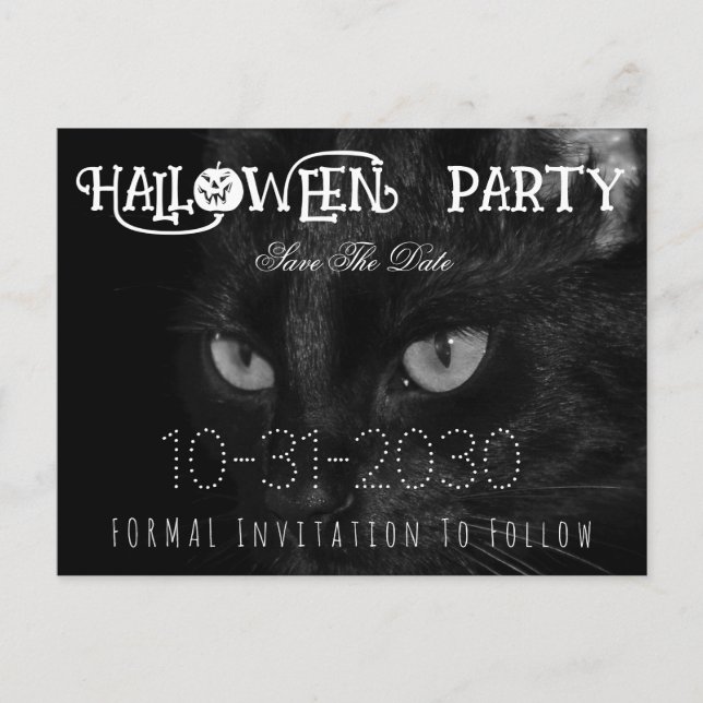 Black Cat Eyes Halloween Party Save The Date Announcement Postcard (Front)