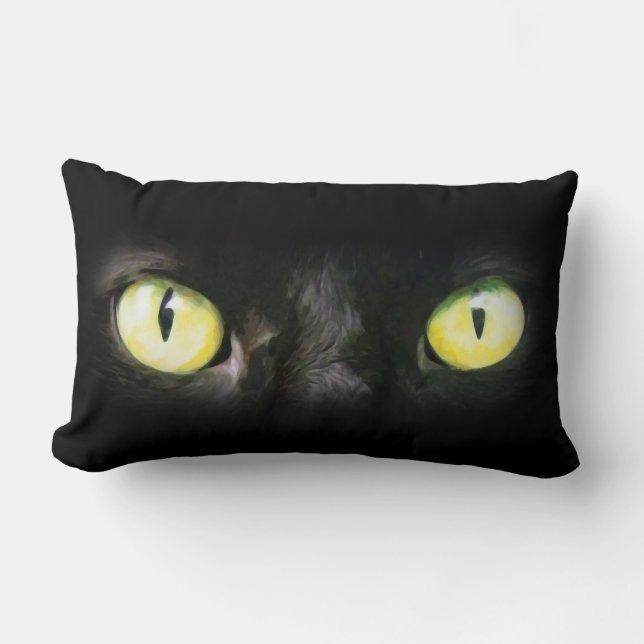 Black Cat Eyes Spooky Halloween Lumbar Cushion (Front)