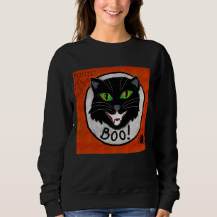 Black Cat Face Abstract Halloween Art to Wear Sweatshirt
