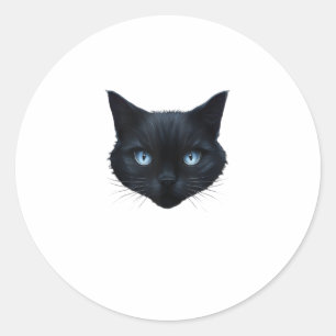 Black Cat Face Blue Eyes Graphic Tee Cat Men Women Classic Round Sticker