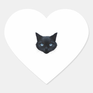 Black Cat Face Blue Eyes Graphic Tee Cat Men Women Heart Sticker