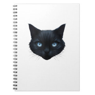 Black Cat Face Blue Eyes Graphic Tee Cat Men Women Notebook
