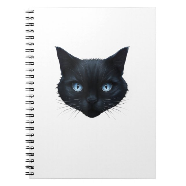 Black Cat Face Blue Eyes Graphic Tee Cat Men Women Notebook (Front)