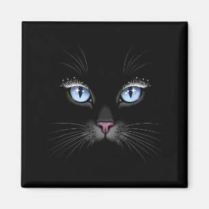 Black Cat Face Blue Eyes Sparkle Lashes Glamourous Magnet