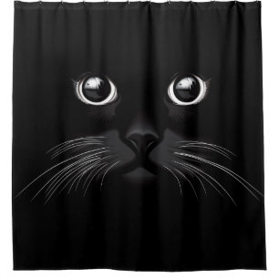 Black Cat Face Eyes Shower Curtain