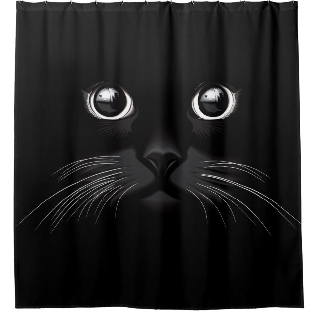 Black Cat Face Eyes Shower Curtain (Front)