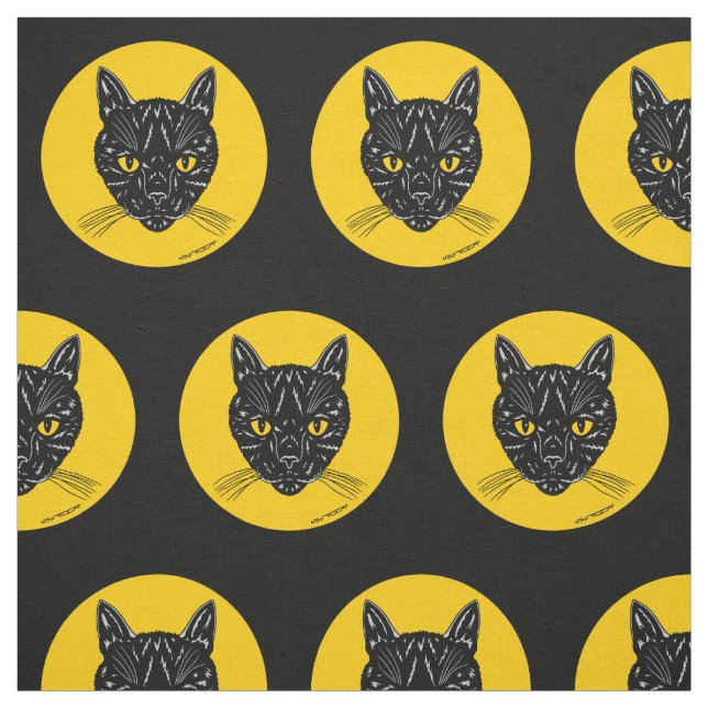 Black Cat Face Fabric (Swatch)