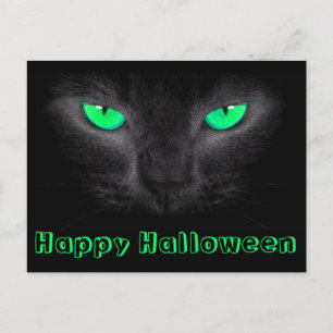Black Cat Face Green Eyes Postcard
