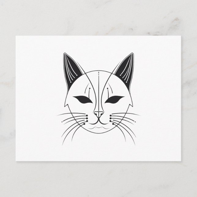 Black Cat Face Line Art Postcard (Front)