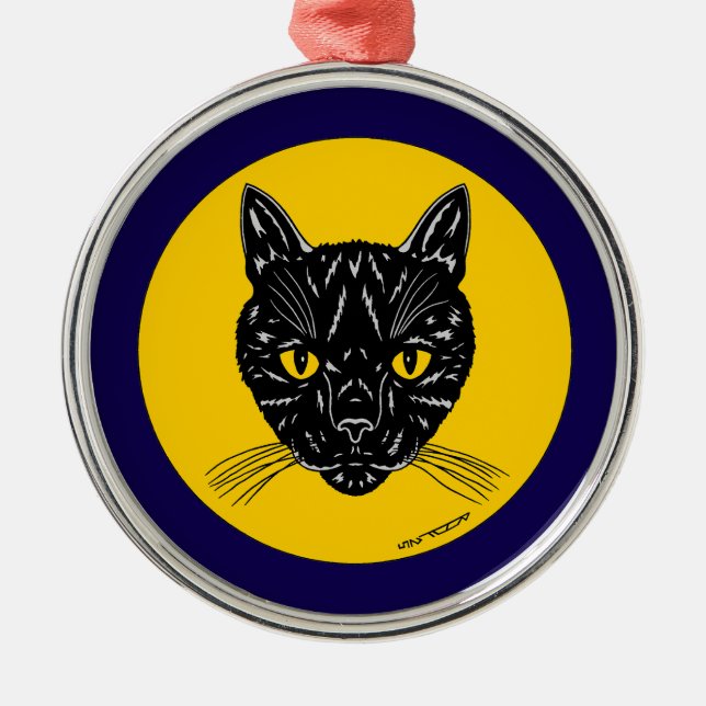 Black Cat Face Metal Tree Decoration (Front)