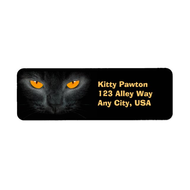 Black Cat Face Orange Eyes Address Labels (Front)
