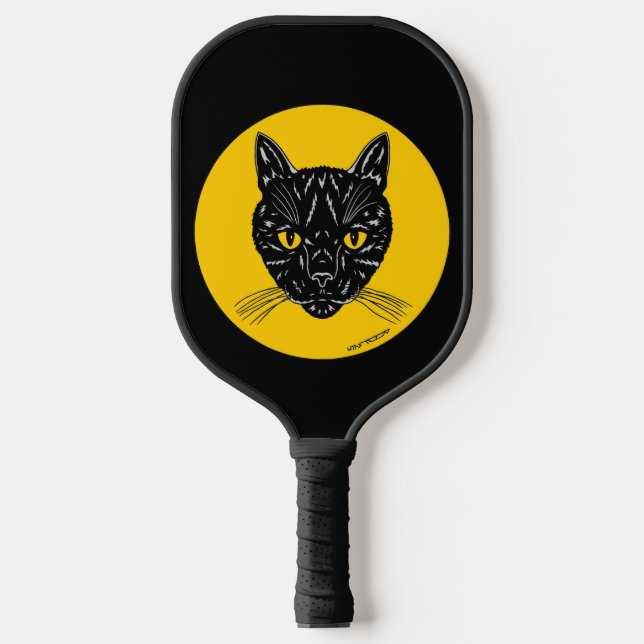 Black Cat Face Pickleball Paddle (Front)