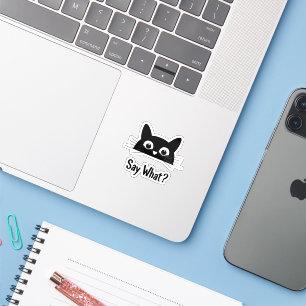 Black Cat Face “Say What?” – Funny Vinyl Sticker