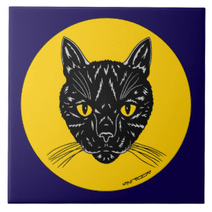 Black Cat Face Tile