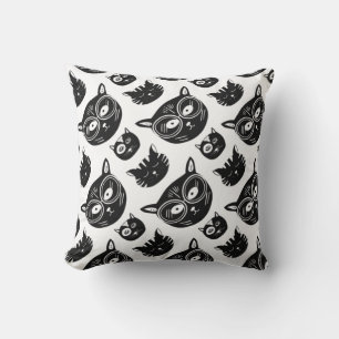 Black Cat Face With Funky Glasses pattern Cushion