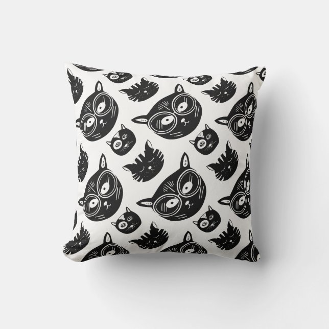 Black Cat Face With Funky Glasses pattern Cushion (Front)