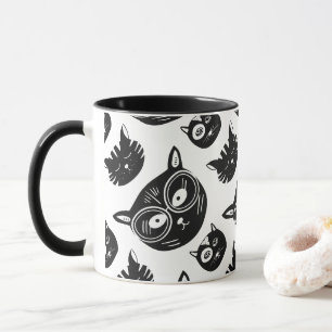 Black Cat Face With Funky Glasses pattern Mug