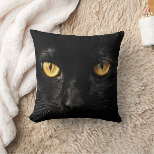 Black Cat Face With Gold Eyes Cushion