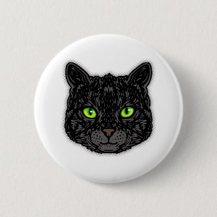 Black Cat Face With Green Eyes Trendy Animal 6 Cm Round Badge
