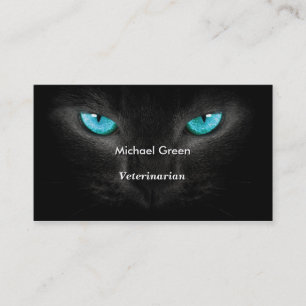 Black Cat Face with Turquoise Eyes Business Card