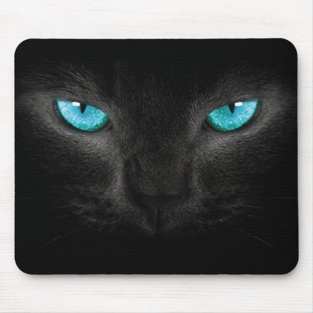 Black Cat Face with Turquoise Eyes Mouse Mat (Front)
