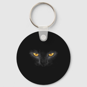 Black Cat Face Yellow Eyes Funny Cat Lover Key Ring