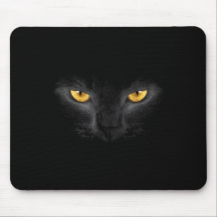 Black Cat Face Yellow Eyes Funny Cat Lover Mouse Mat