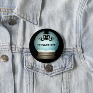 Black cat fall chandelier autumn snow globe 7.5 cm round badge