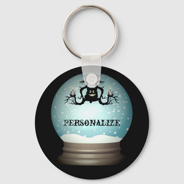 Black cat fall chandelier autumn snow globe key ring (Front)