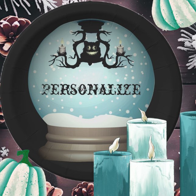 Black cat fall chandelier autumn snow globe paper plate (Creator Uploaded)