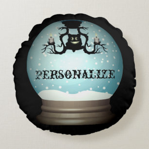 Black cat fall chandelier autumn snow globe round cushion