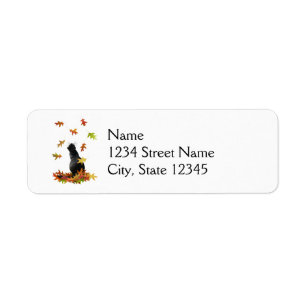 Black Cat Fall Leaves Address Labels