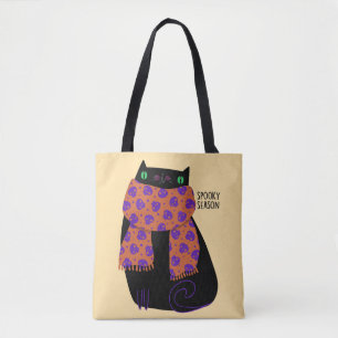 Black Cat Fall Season Halloween Spooky Cute Tote Bag