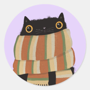 Black Cat Fall Season Happy Halloween Classic Round Sticker