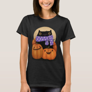 Black Cat Fall Season Happy Halloween T-Shirt