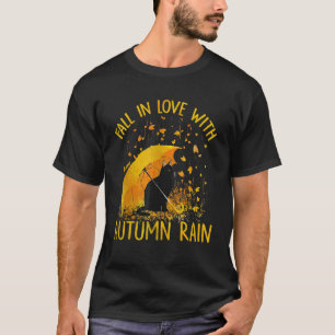 Black Cat Falling In Love With Autumn Rain T-Shirt