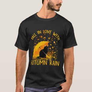 Black Cat Falling In Love With Autumn Rain T-Shirt