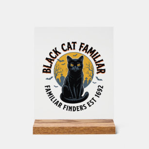 Black Cat Familiar Vintage Halloween Rescue Design Acrylic Sign