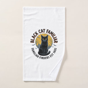 Black Cat Familiar Vintage Halloween Rescue Design Hand Towel