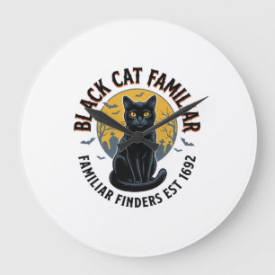 Black Cat Familiar Vintage Halloween Rescue Design Large Clock