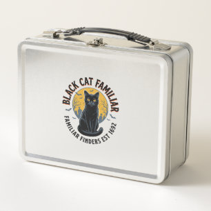 Black Cat Familiar Vintage Halloween Rescue Design Metal Lunch Box