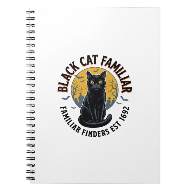 Black Cat Familiar Vintage Halloween Rescue Design Notebook (Front)