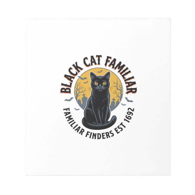 Black Cat Familiar Vintage Halloween Rescue Design Notepad (Front)