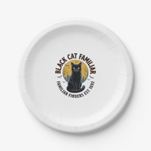 Black Cat Familiar Vintage Halloween Rescue Design Paper Plate
