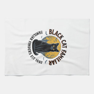 Black Cat Familiar Vintage Halloween Rescue Design Tea Towel