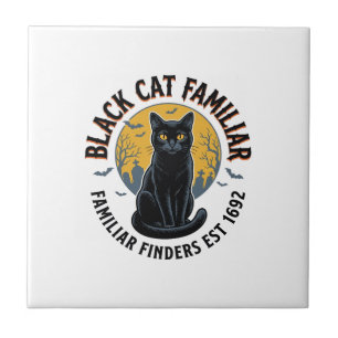 Black Cat Familiar Vintage Halloween Rescue Design Tile
